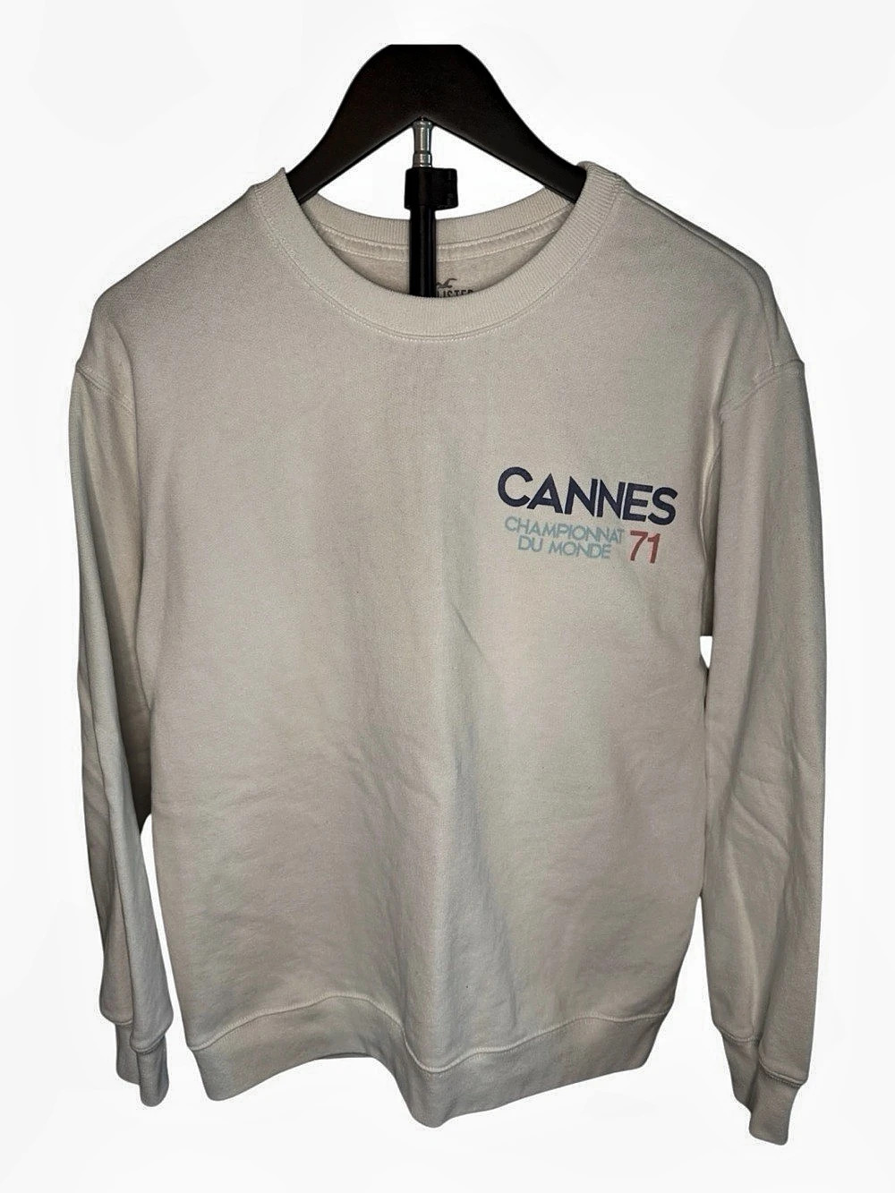 Hollister Oversized Cannes Racing Graphic Crew Sweatshirt Cream XS